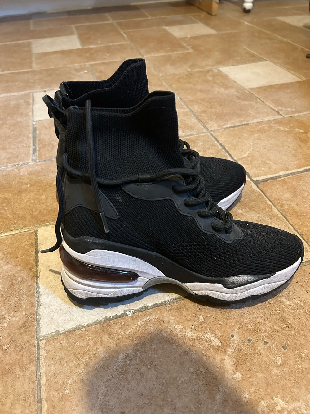 ASH Black Knit High-Top Athletic Sneakers with White Midsole
